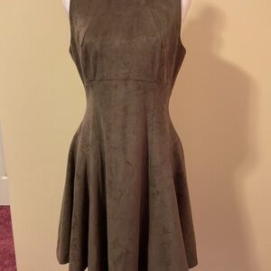 Elegant Grey Faux Suede Sleeveless Dress